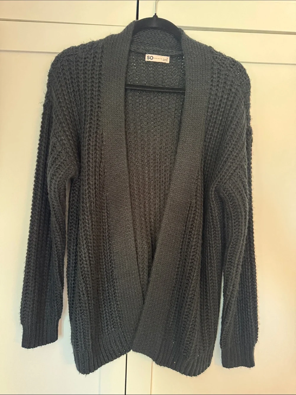 SO Open-Front Chunky Knit Cardigan - Charcoal
